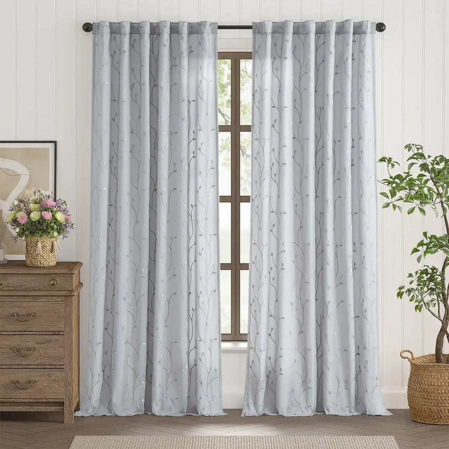 Vine Leaf Embroidered Lined Curtains - Jinchan Home
