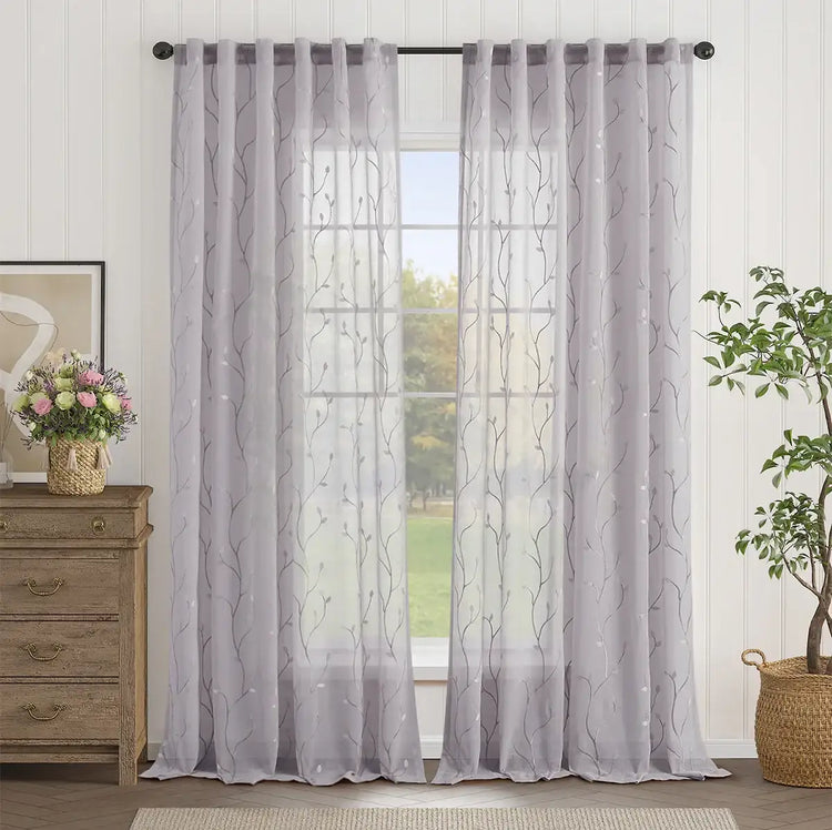 Leaf Embroidered Semi Sheers Curtains - Jinchan Home