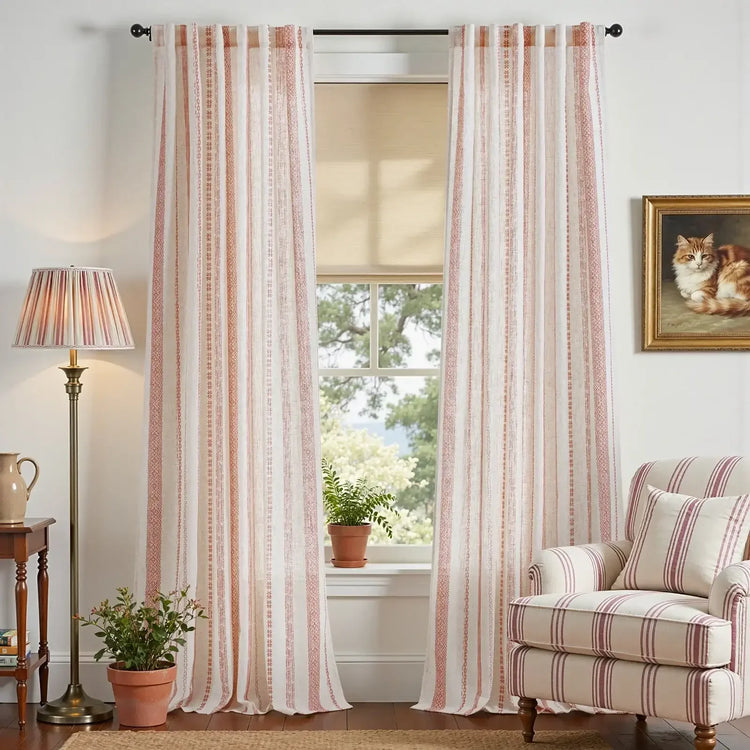 Cross Ripple Print Linen Blend 3-in-1 Curtains - Jinchan Home
