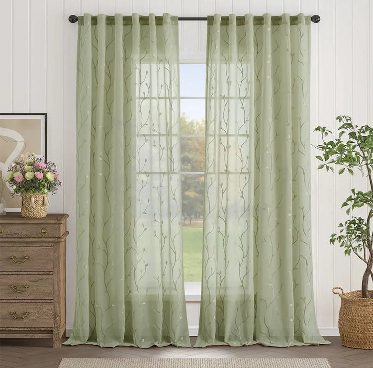 Leaf Embroidered Semi Sheers Curtains - Jinchan Home