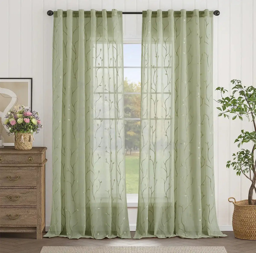 Leaf Embroidered Semi Sheers Curtains - Jinchan Home