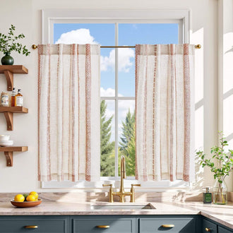 
                    
                      Boho Geometric Stripe Embroidered Kitchen Curtains - Jinchan Home
                    
                  