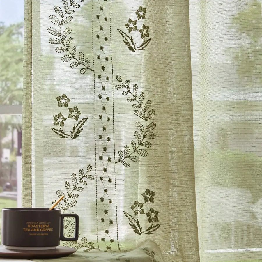 Embroidered Floral Sheer Curtains - Jinchan Home