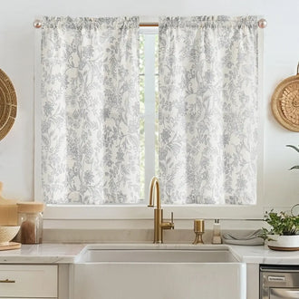 
                    
                      Vintage Scrollwork Floral Linen Kitchen Curtains - Jinchan Home
                    
                  