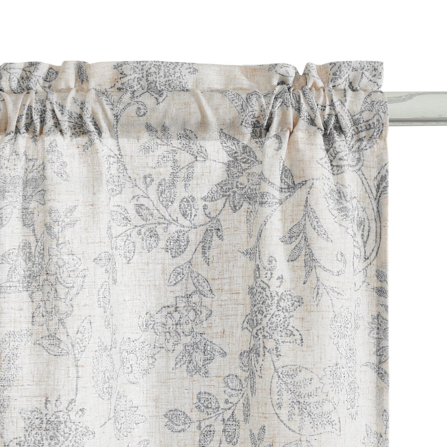 Vintage Scrollwork Floral Linen Kitchen Curtains - Jinchan Home
