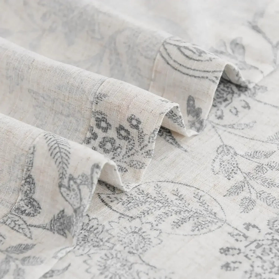 Vintage Scrollwork Floral Linen Kitchen Curtains - Jinchan Home