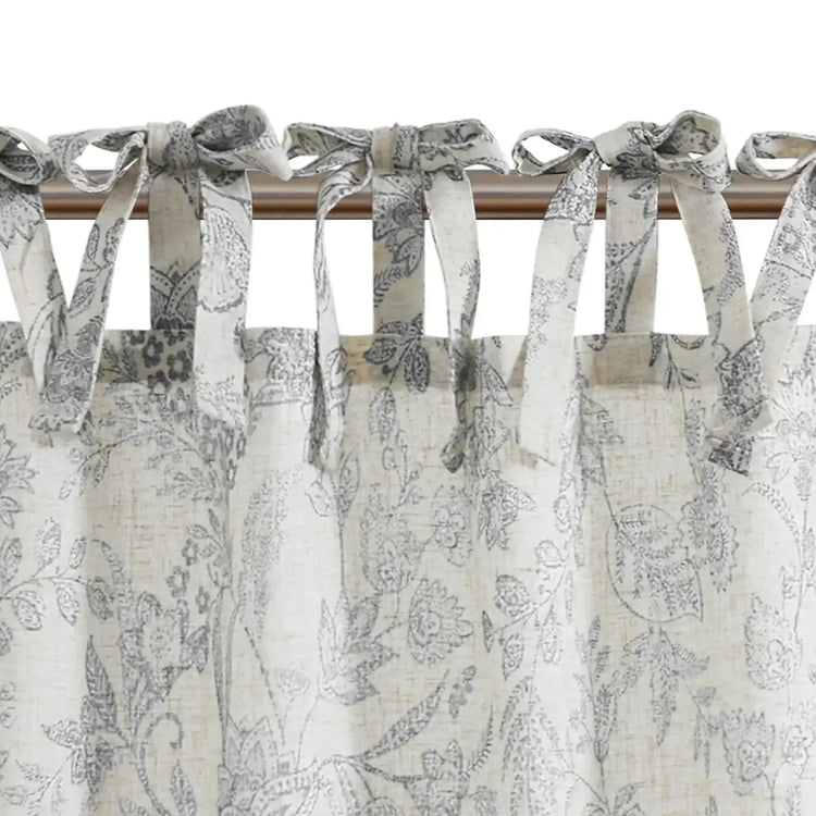Neutral Scroll Pattern DIY Tie-Up Kitchen Curtains - Jinchan Home