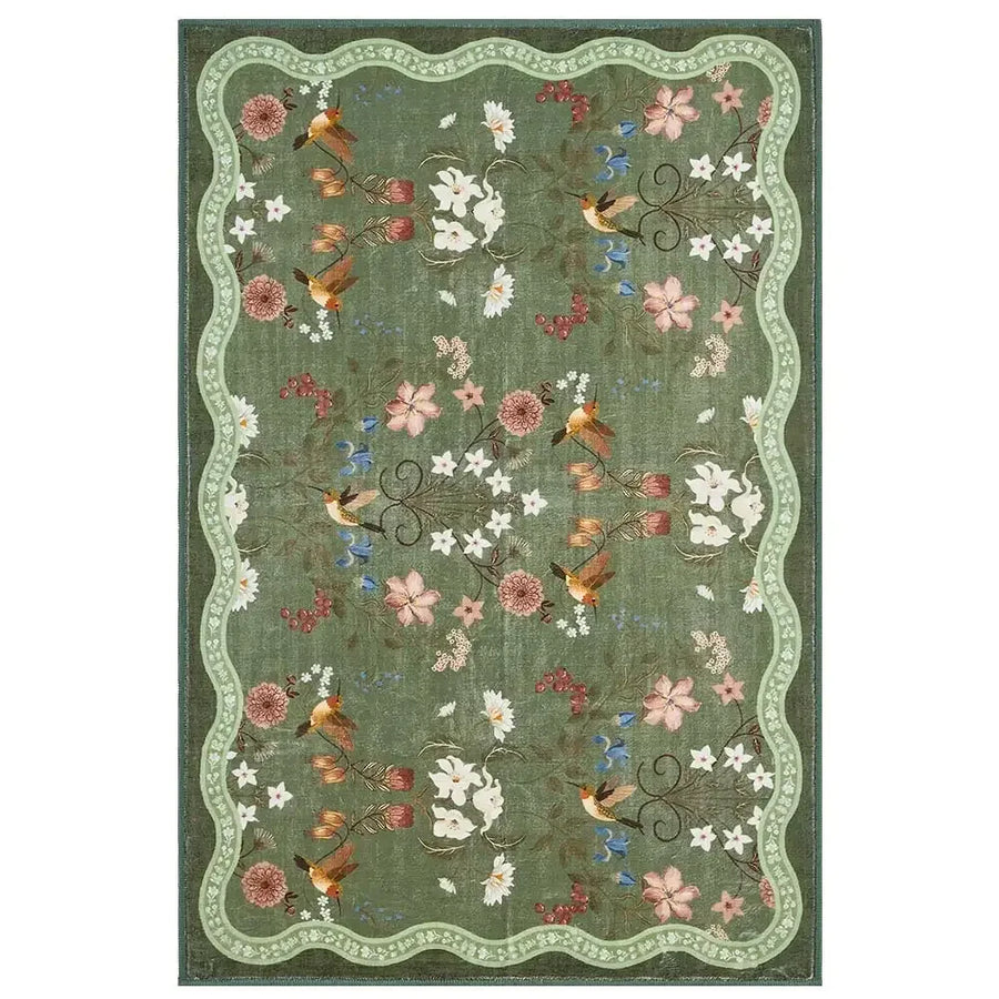 Vintage Floral & Hummingbird Embroidered Rug - Jinchan Home