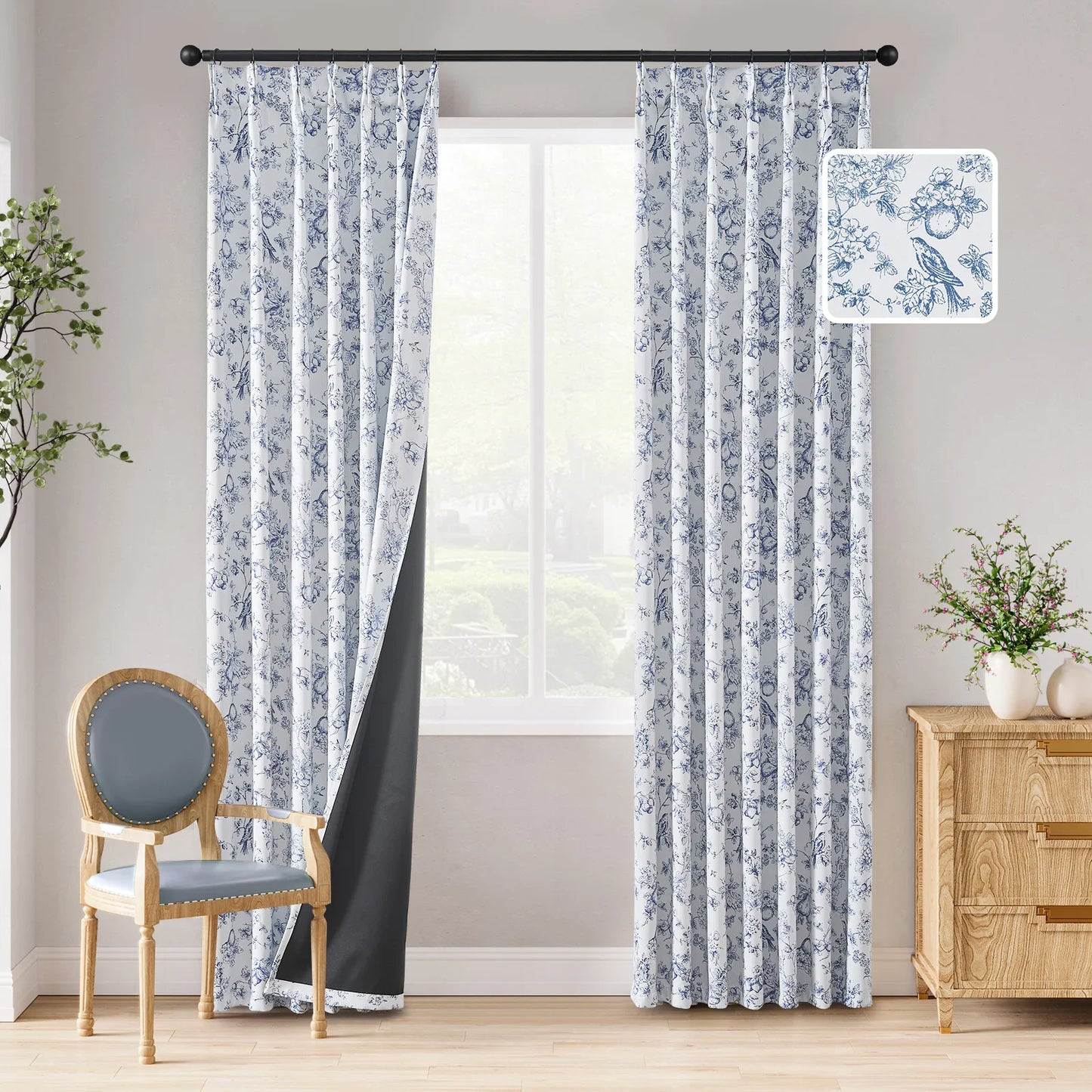 Botanical Birds Jouy Curtains - Jinchan Home