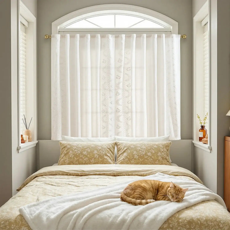 Vintage Wavy Floral Embroidery Kitchen Curtains - Jinchan Home