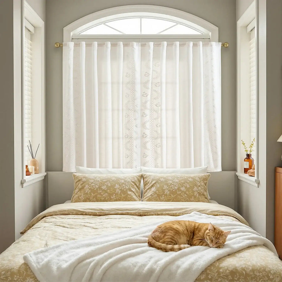 Vintage Wavy Floral Embroidery Kitchen Curtains - Jinchan Home