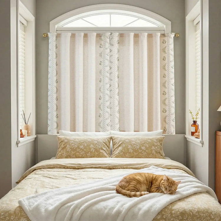 Vintage Wavy Floral Embroidery Kitchen Curtains - Jinchan Home