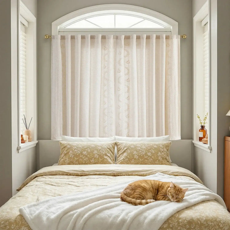 Vintage Wavy Floral Embroidery Kitchen Curtains - Jinchan Home