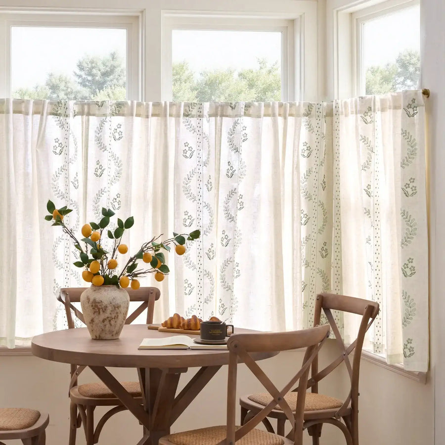 Vintage Wavy Floral Embroidery Kitchen Curtains - Jinchan Home