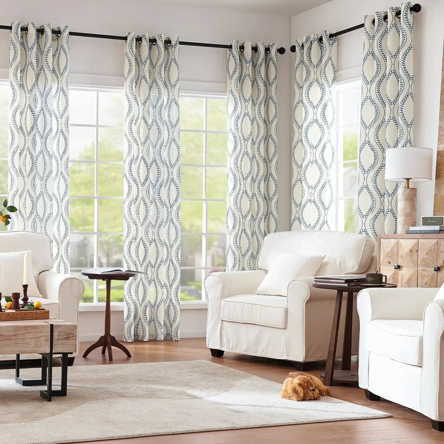 Boho Leaf Embroidered Geometric Curtains - Jinchan Home