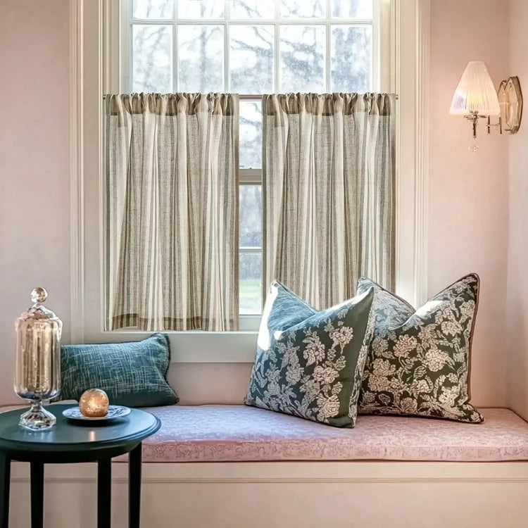 Colorful Striped Linen-Blend Kitchen Curtains - Jinchan Home