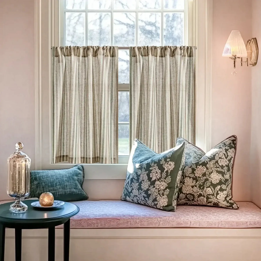 Colorful Striped Linen-Blend Kitchen Curtains - Jinchan Home