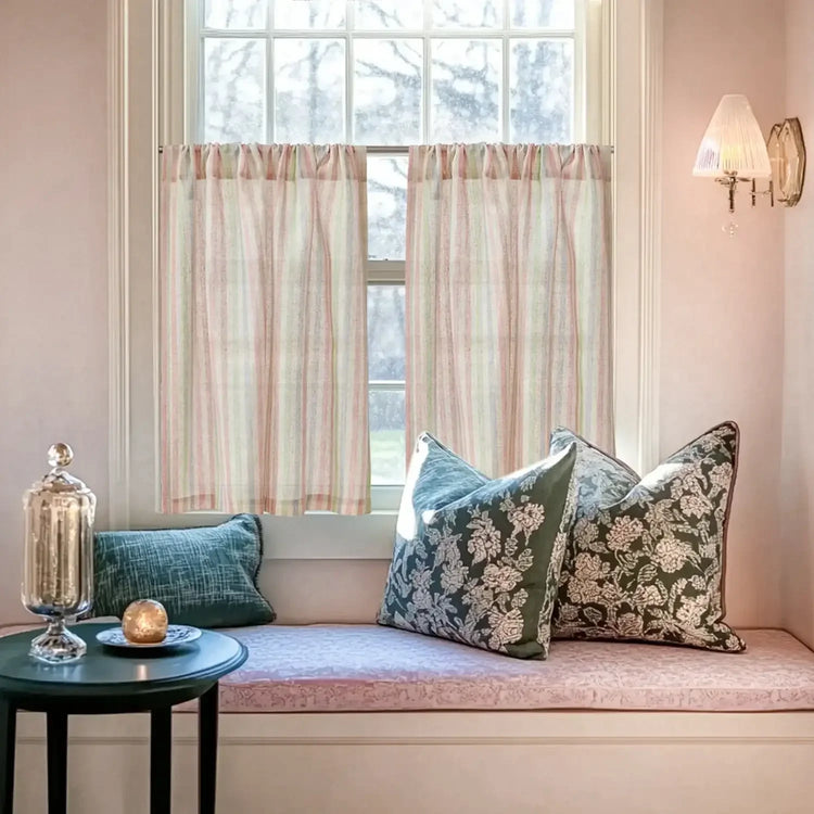 Colorful Striped Linen-Blend Kitchen Curtains - Jinchan Home