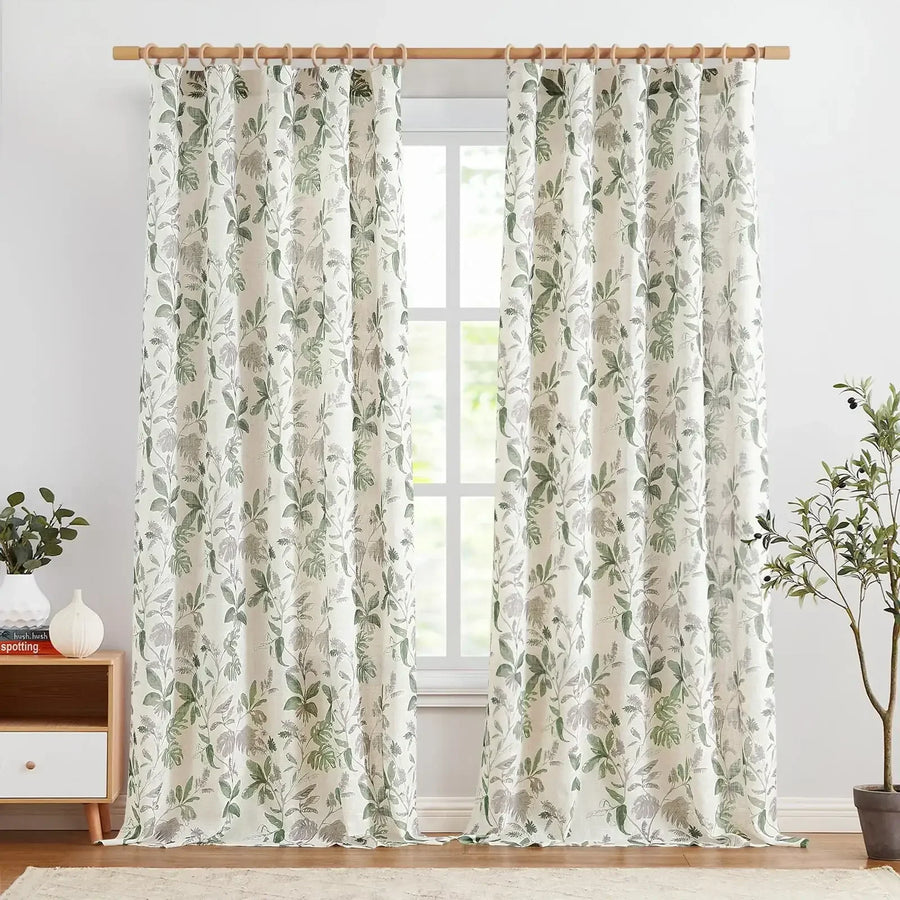 Tropical Leaf Print Botanical 3-in-1 Curtains - Jinchan Home