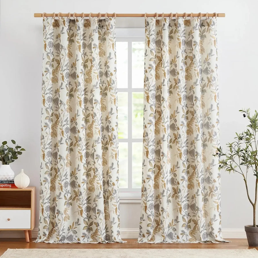 Tropical Leaf Print Botanical 3-in-1 Curtains - Jinchan Home