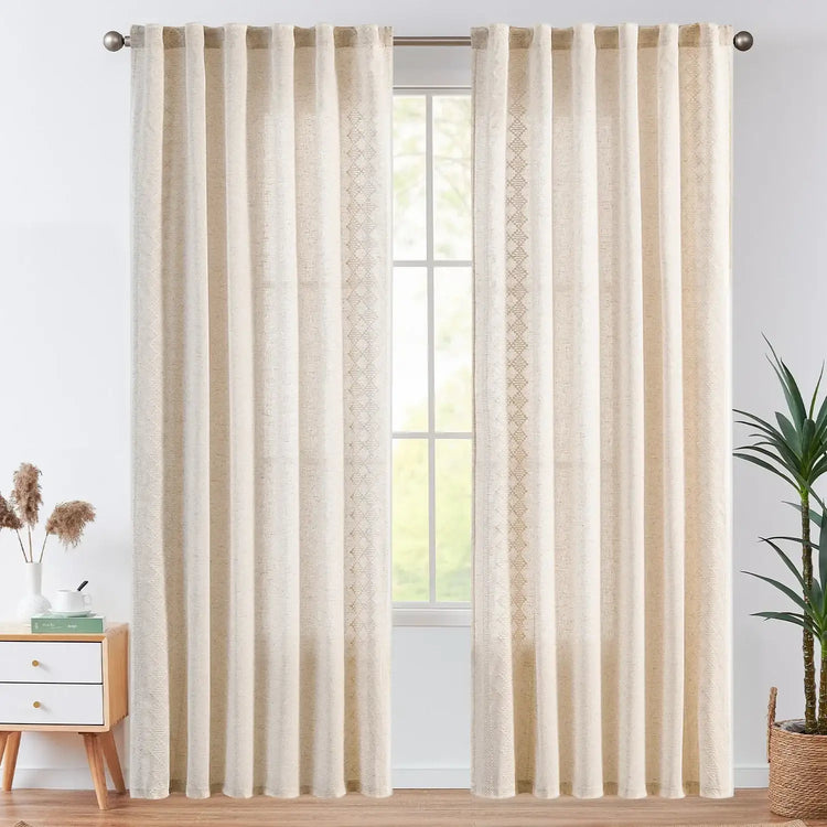 Embroidered Boho Ikat Geometric Curtains - Jinchan Home