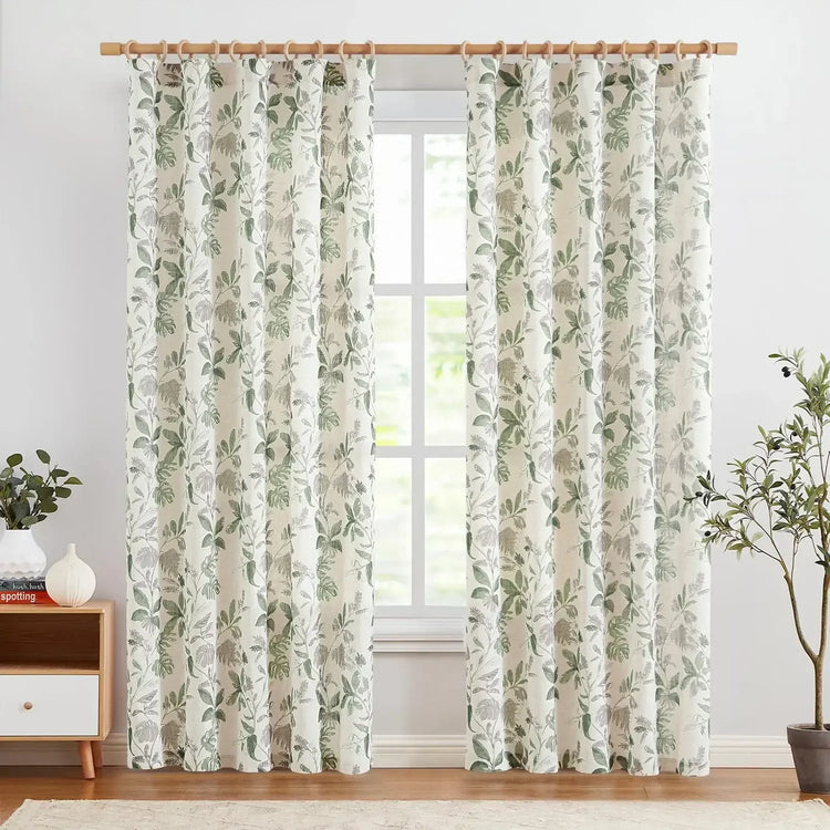 Tropical Leaf Print Botanical 3-in-1 Curtains - Jinchan Home