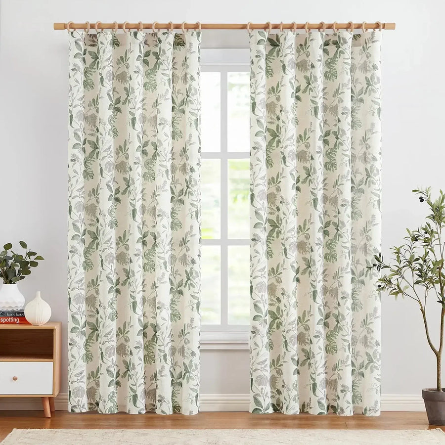 Tropical Leaf Print Botanical 3-in-1 Curtains - Jinchan Home