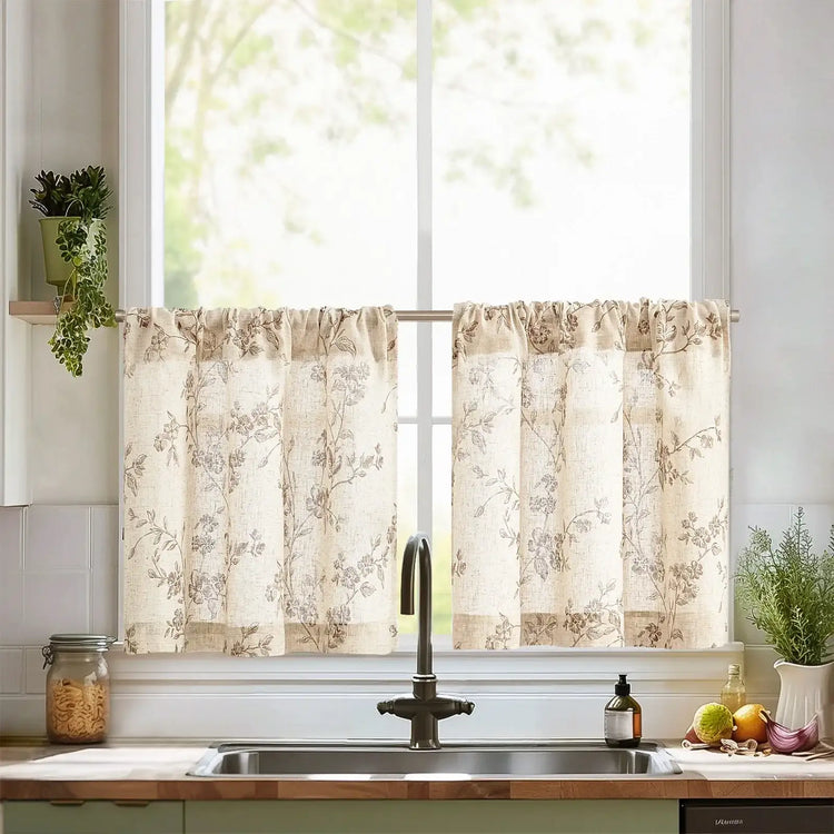 Bloom Vine Rod Pocket Kitchen Curtains - Jinchan Home