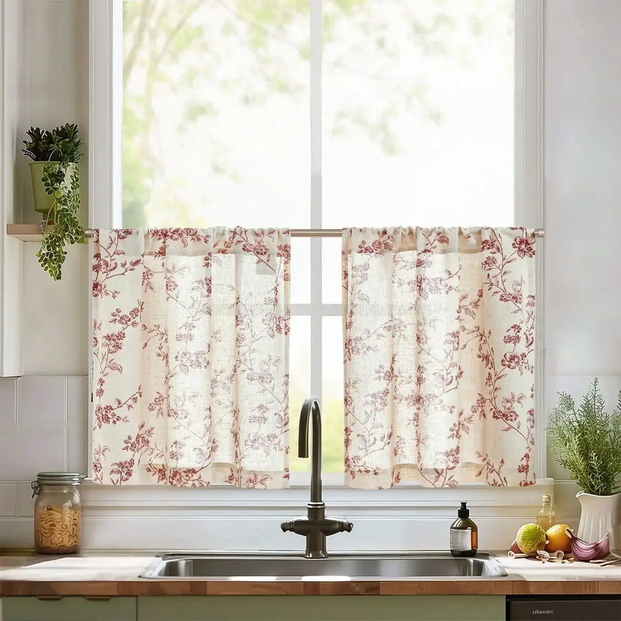Bloom Vine Rod Pocket Kitchen Curtains - Jinchan Home