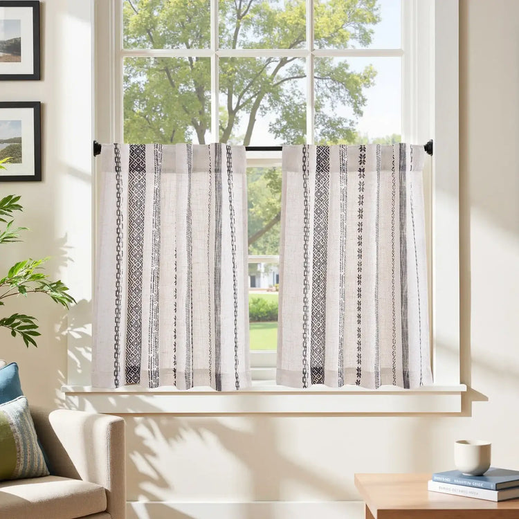 Boho Geometric Stripe Embroidered Kitchen Curtains - Jinchan Home