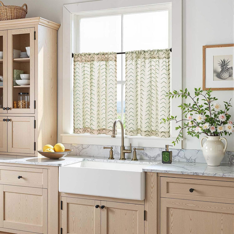 Boho Herringbone Kitchen Curtains - Jinchan Home