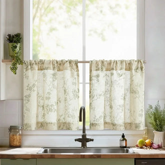 Bloom Vine Rod Pocket Kitchen Curtains - Jinchan Home