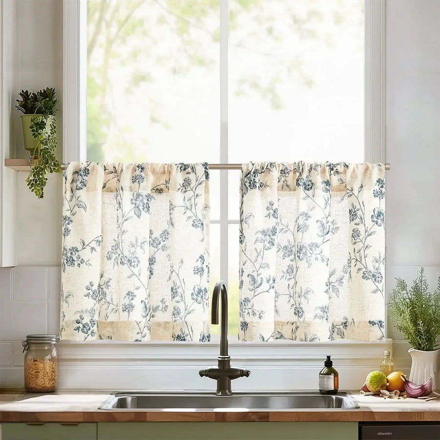 Bloom Vine Rod Pocket Kitchen Curtains - Jinchan Home