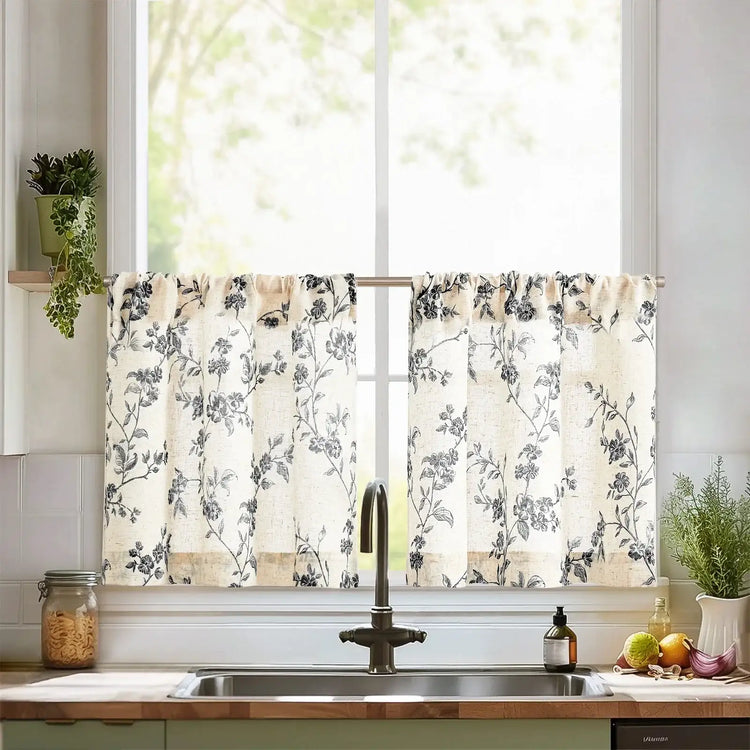Bloom Vine Rod Pocket Kitchen Curtains - Jinchan Home