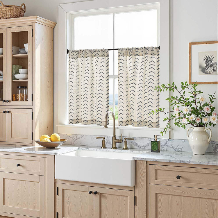 Boho Herringbone Kitchen Curtains - Jinchan Home