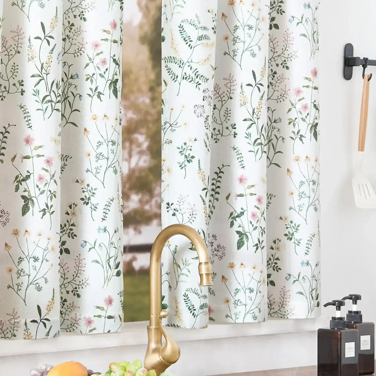 Watercolor Wildflower Rod Pocket Kitchen Curtains - Jinchan Home