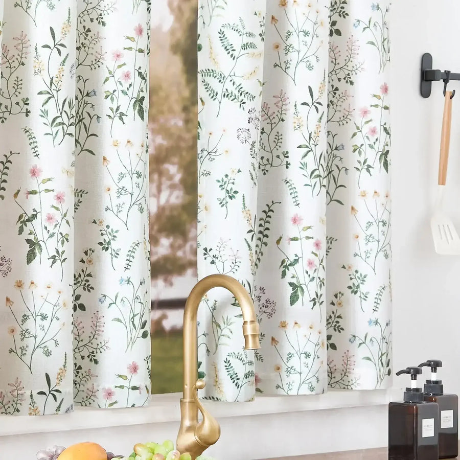 Watercolor Wildflower Rod Pocket Kitchen Curtains - Jinchan Home