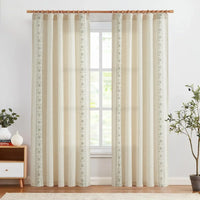Floral Embroidered Linen Blend Curtains - Jinchan Home