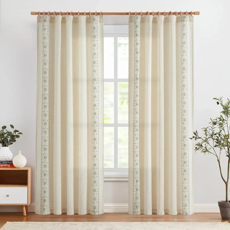 Floral Embroidered Linen Blend Curtains - Jinchan Home