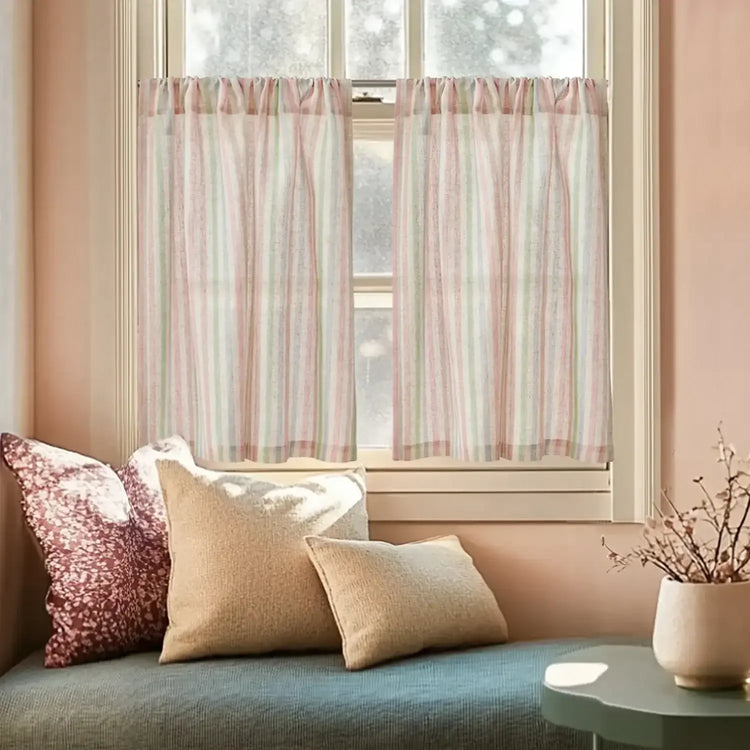 Colorful Striped Linen-Blend Kitchen Curtains - Jinchan Home