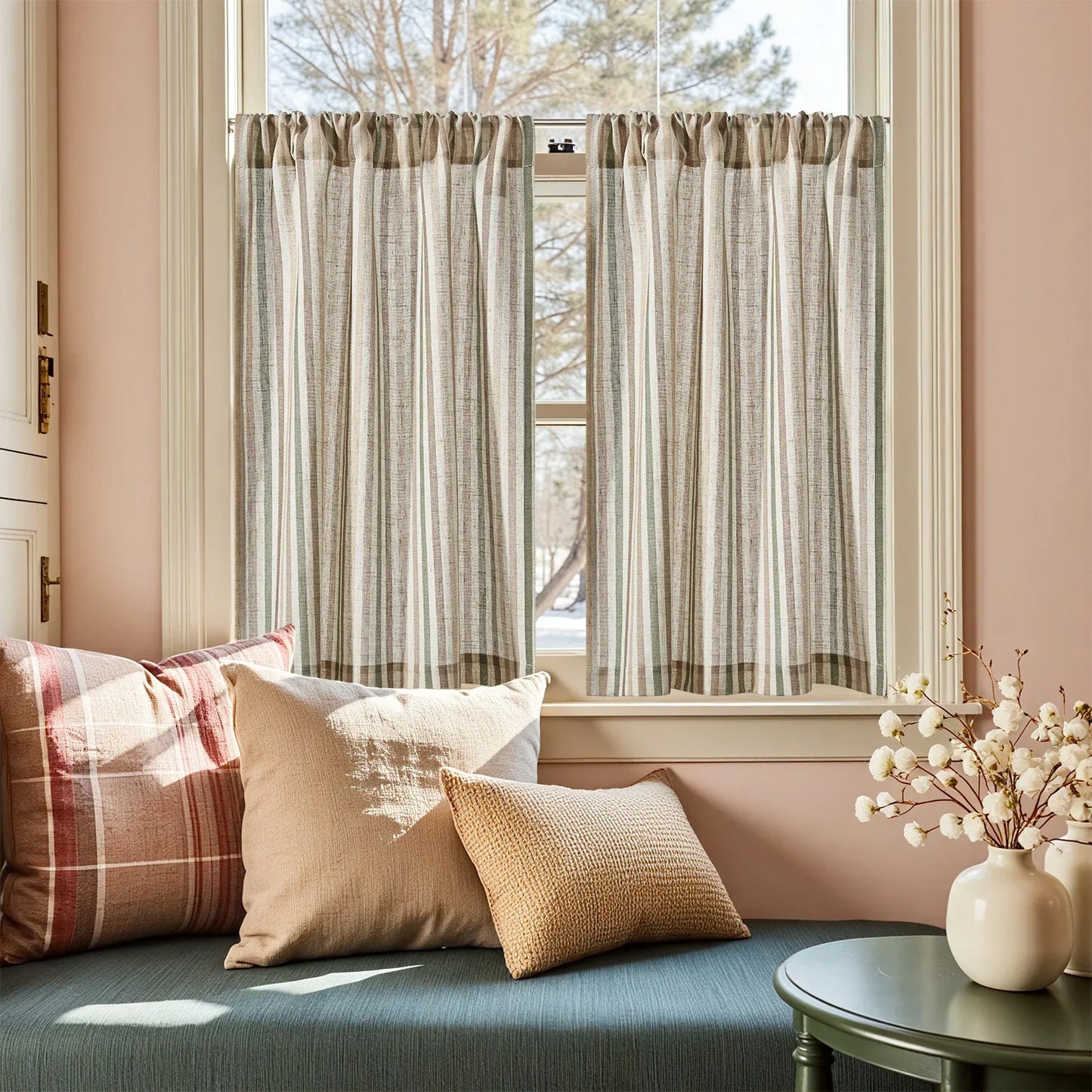 Colorful Striped Linen-Blend Kitchen Curtains - Jinchan Home