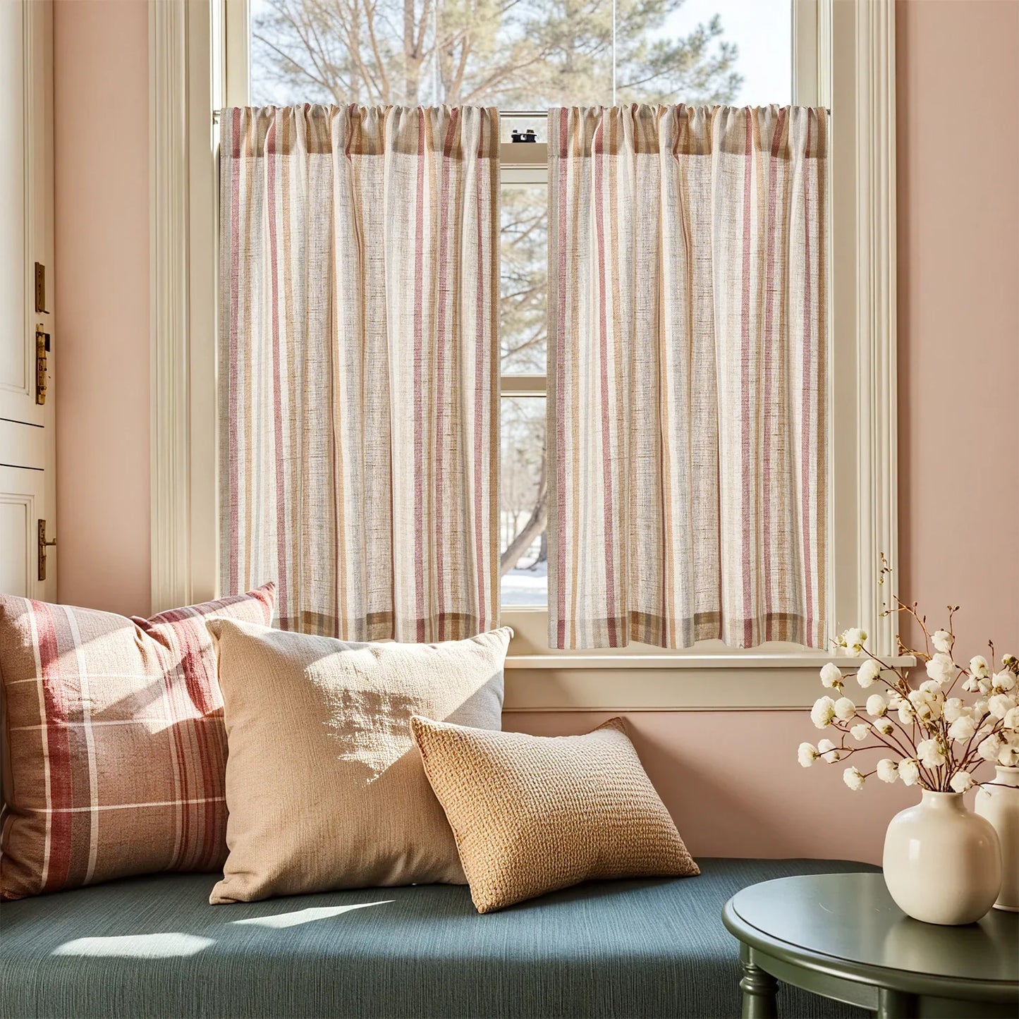Colorful Striped Linen-Blend Kitchen Curtains - Jinchan Home