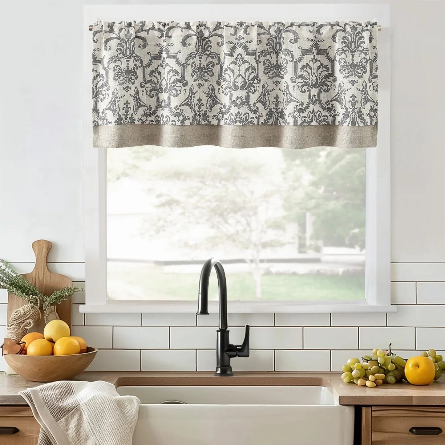 Linen Damask Medallion Valance - Jinchan Home