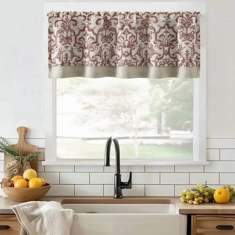 Linen Damask Medallion Valance - Jinchan Home