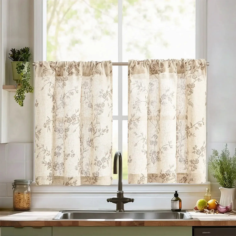 Bloom Vine Rod Pocket Kitchen Curtains - Jinchan Home