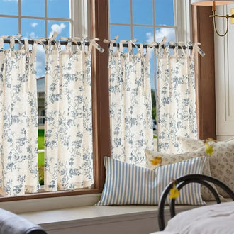 Vintage Vine Floral Sheer Tie-Top Kitchen Curtains - Jinchan Home