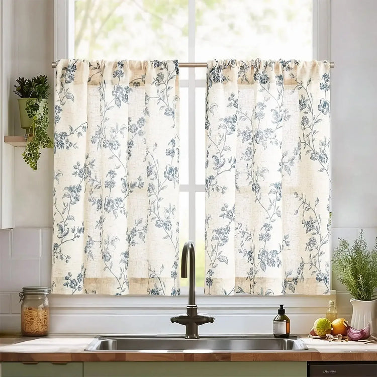 Bloom Vine Rod Pocket Kitchen Curtains - Jinchan Home