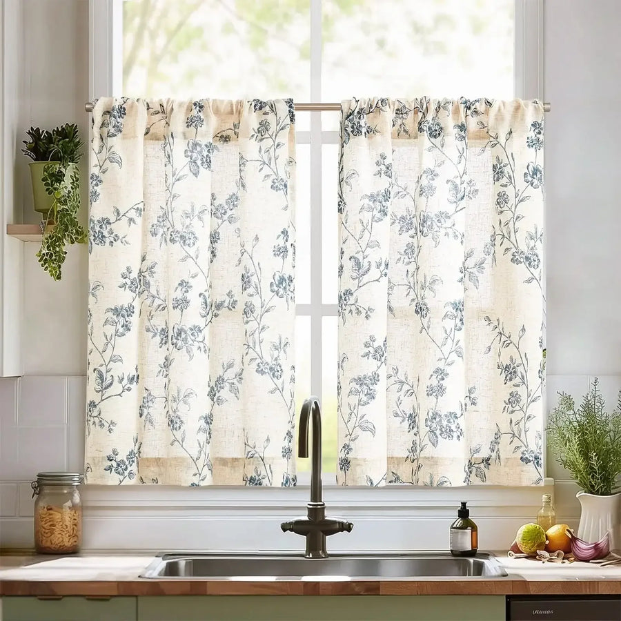 Bloom Vine Rod Pocket Kitchen Curtains - Jinchan Home
