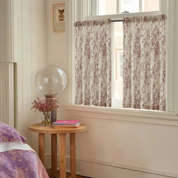 Vintage Line-Art Large Floral Rod Pocket Kitchen Curtains - Jinchan Home