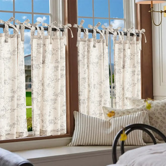 Vintage Vine Floral Sheer Tie-Top Kitchen Curtains - Jinchan Home